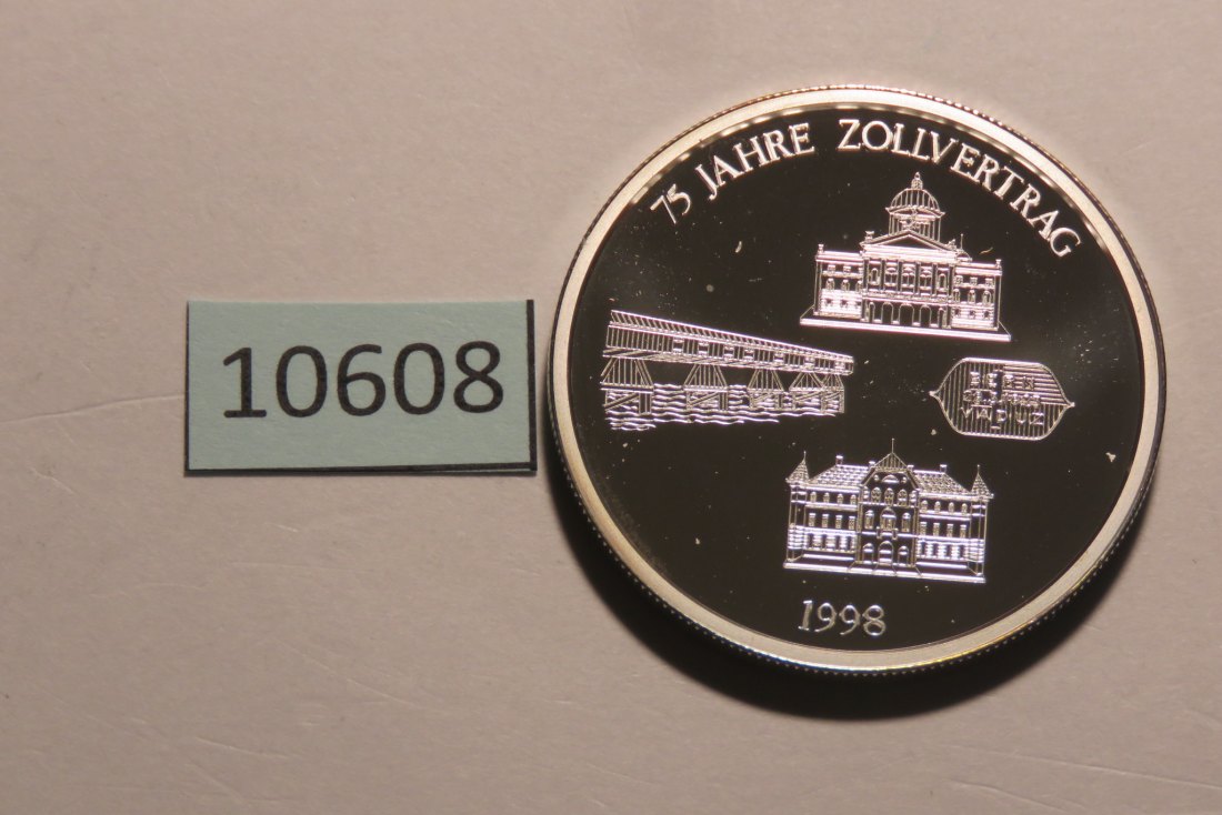  10608 Liechtenstein 1998 - 20 EURO - 25,0 g SILBER 0.925 - Zollvertrag   