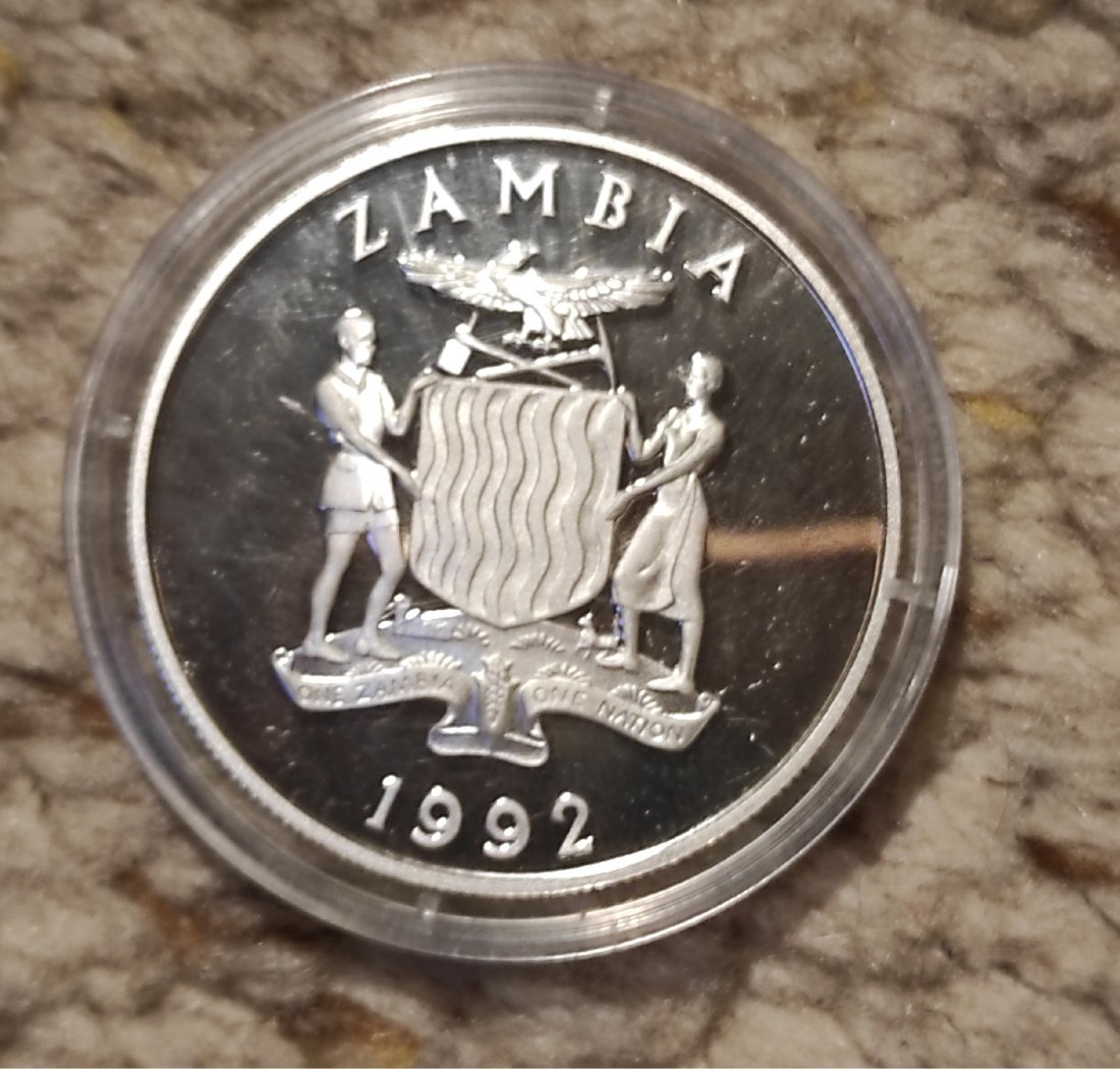 Zambia (Sambia) 100 Kwacha 1992 Silber PP mit Echtheitszertifikat   
