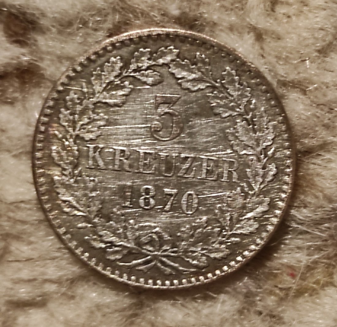  Baden 3 Kreuzer 1870 SILBER schlecht erhalten   