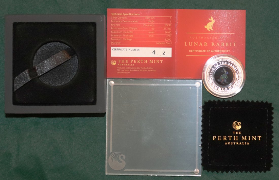  Australien Au$1 Opal Serie - 2023 Lunar Year of the rabbit - 1oz Silber + Opal   