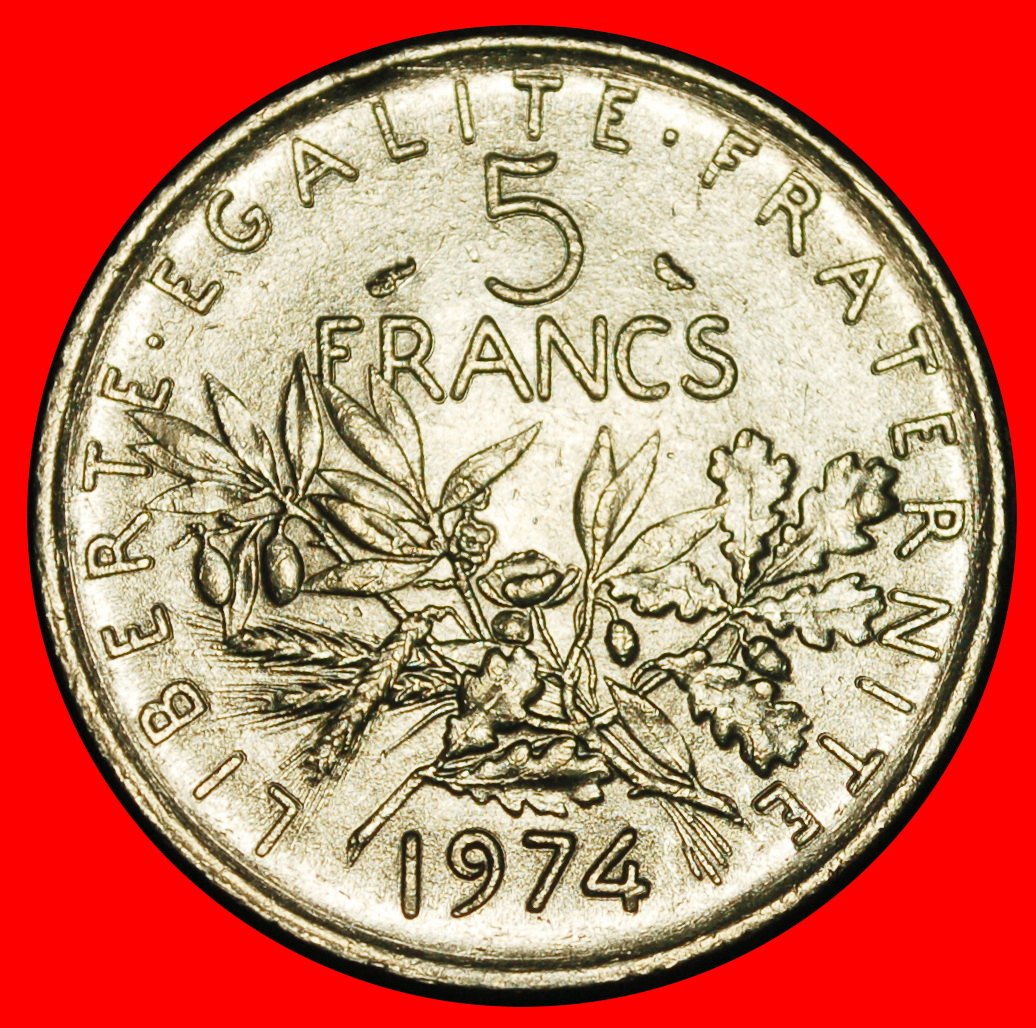  Ⰿ SUN (1960-2001):FRANCE★5 FRANCS 1974! SOWER ERROR! NOT SILVER! MINT LUSTRE★LOW START ★ NO RESERVE!   