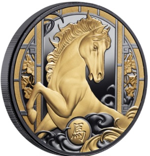  Niue 1 $ 2026 1 oz Silber black proof teilvergoldet Lunar Jahr des Pferdes, nur 888 Ex.   