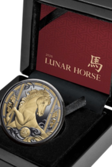  Niue 1 $ 2026 1 oz Silber black proof teilvergoldet Lunar Jahr des Pferdes, nur 888 Ex.   