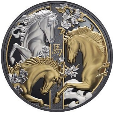  Niue 5 oz Silber black gilded proof Lunar Horse Jahr des Pferdes, nur 888 Ex.   