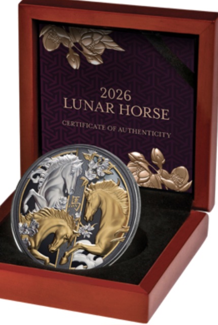  Niue 5 oz Silber black gilded proof Lunar Horse Jahr des Pferdes, nur 888 Ex.   
