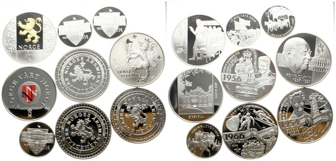  Norwegen, Wertvolles Silberlot von 16 Silbermedaillen (270,37 gr. Feinsilber), näheres siehe unten!   