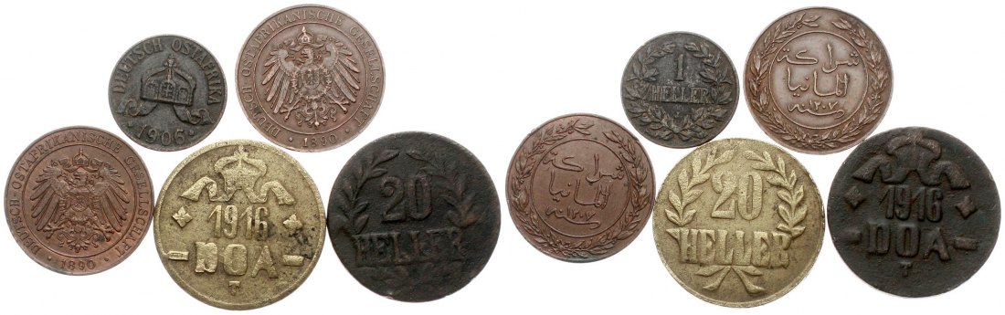  Deutsch-Ostafrika: Wertvolles Lot von 5 Münzen ab 1890, siehe Bilder!   