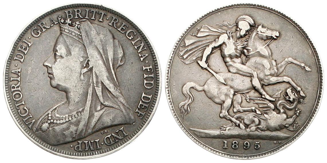  Grossbritannien: Victoria, Crown 1895, Silber, siehe unten!   