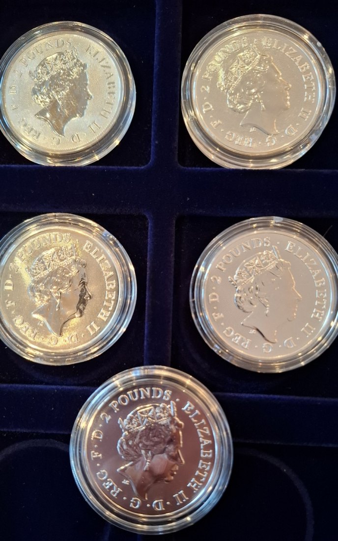  Großbritannien 5 x 1 oz Silber 2 Pounds Musiklegenden Queen,Elton John,Bowie,Who,Rolling Stones   