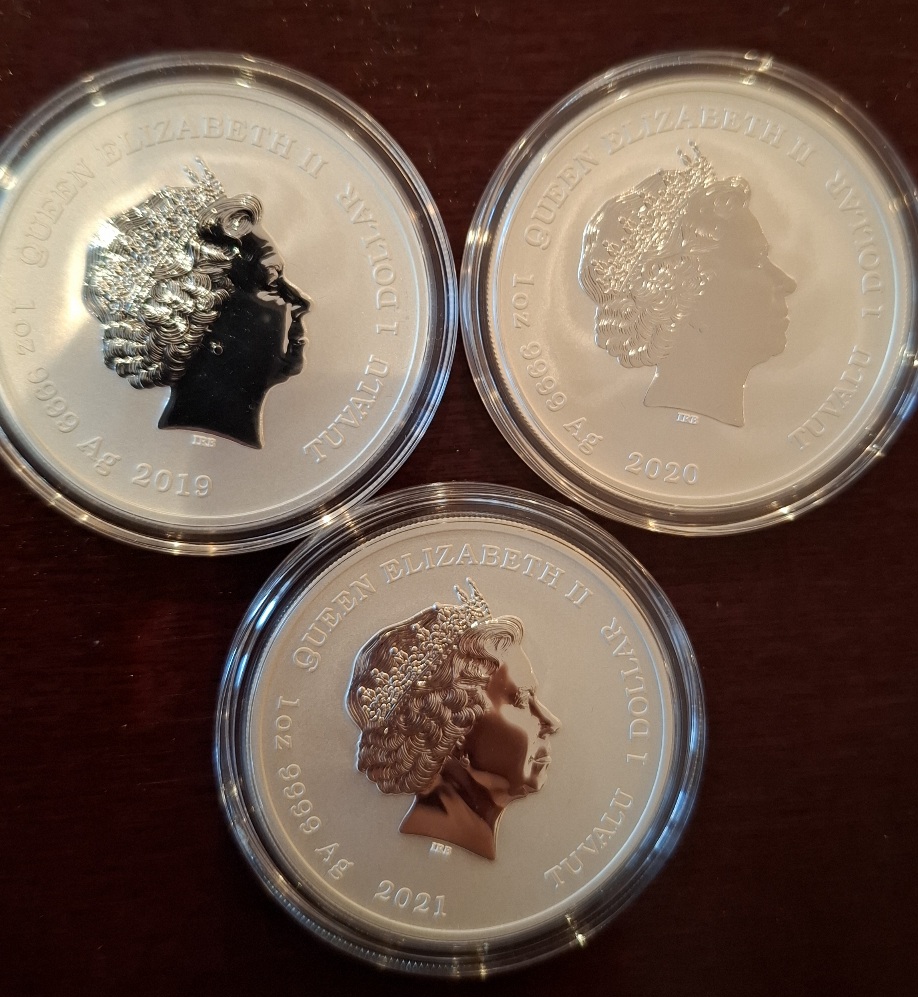  Konvolut 3 x 1 oz 9999 Silber Tuvalu Black Flag Piratenschiffe 2019-2021   