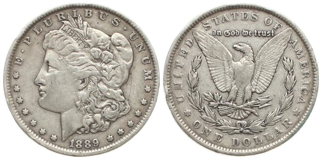  USA: 1 Dollar 1889, Morgan Typ, Silber, schöne Patina! näheres siehe unten!   