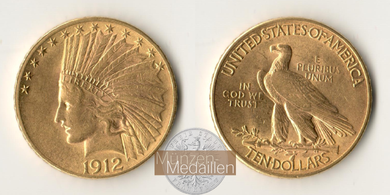 USA  10 Dollar MM-Frankfurt Feingold: 15,05g Eagle Indian Head 1912 