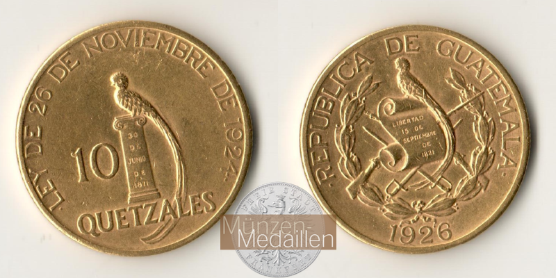  Guatemala 10 Pesos 1926 MM-Frankfurt Feingold: 15,05g   