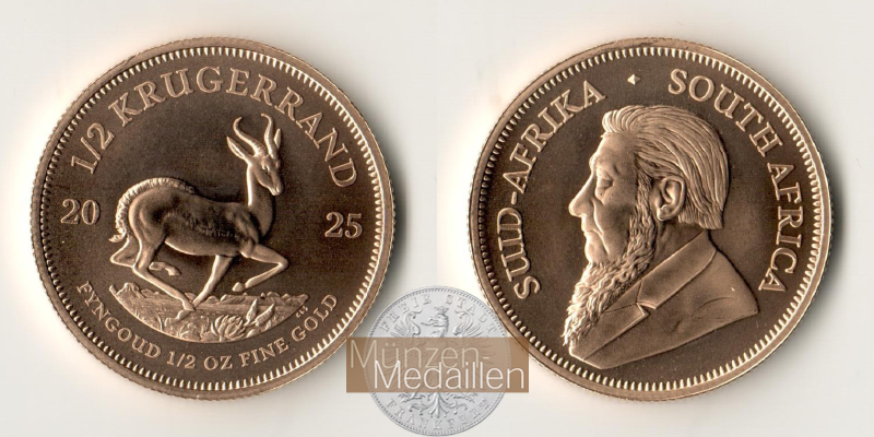 Süd Afrika MM-Frankfurt Feingold: 15,5g 1/2 Unze Krügerrand 2025 