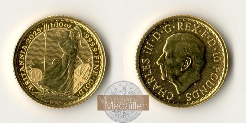 Grossbritannien MM-Frankfurt Feingold: 3,11g 10 Pounds (Britannia) 2023 