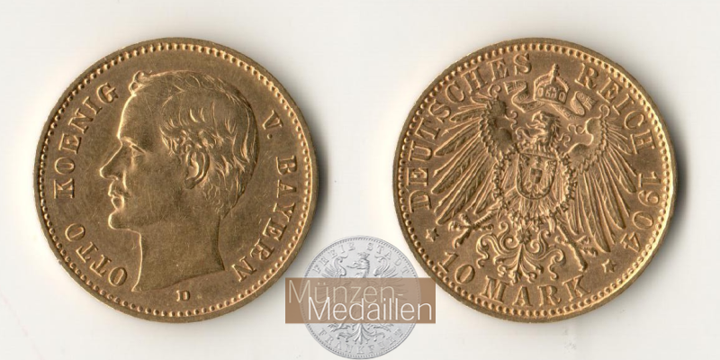 Bayern, Kaiserreich  10 Mark MM-Frankfurt Feingold: 3,58g Otto 1886-1913 1904 D 