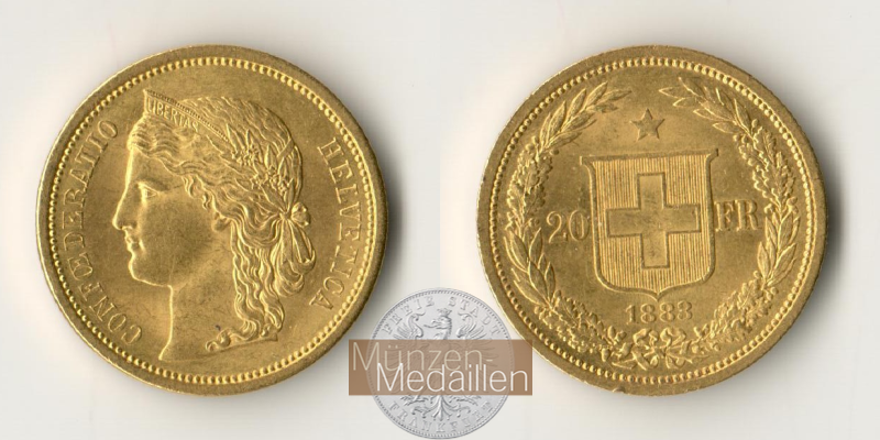 Schweiz MM-Frankfurt Feingewicht: 5,81g 20 Francs 1883 