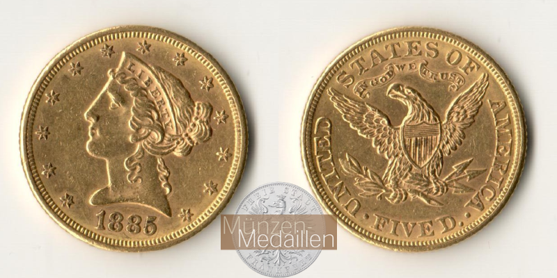 USA  5 Dollar  1885 MM-Frankfurt   Feingold: 7,52g Liberty  