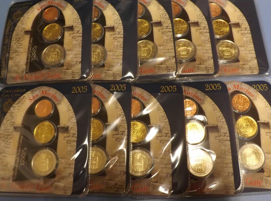  10 X San Marino Minikit 2005, 2, 20 Cent und 2 Euro 2005   