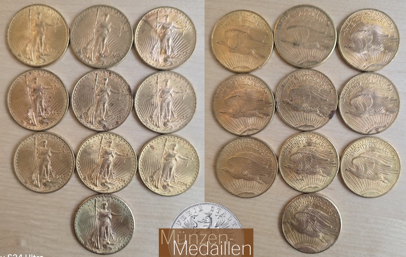USA MM-Frankfurt Feingold: 300,9g 20 Dollar - 10 Stück verschiedene Double Eagle