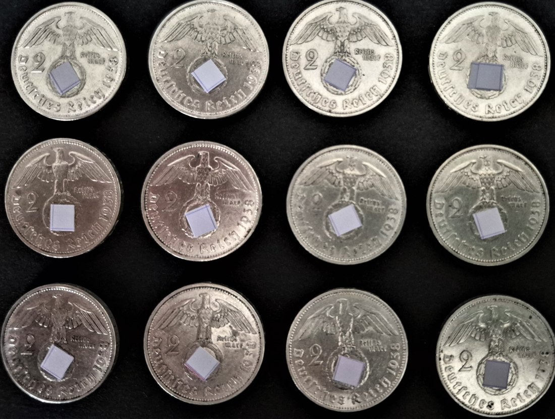  13 x 2 Reichsmark 1938 (8xA, 3xF, 2xE), Paul von Hindenburg mit HK - SILBER   