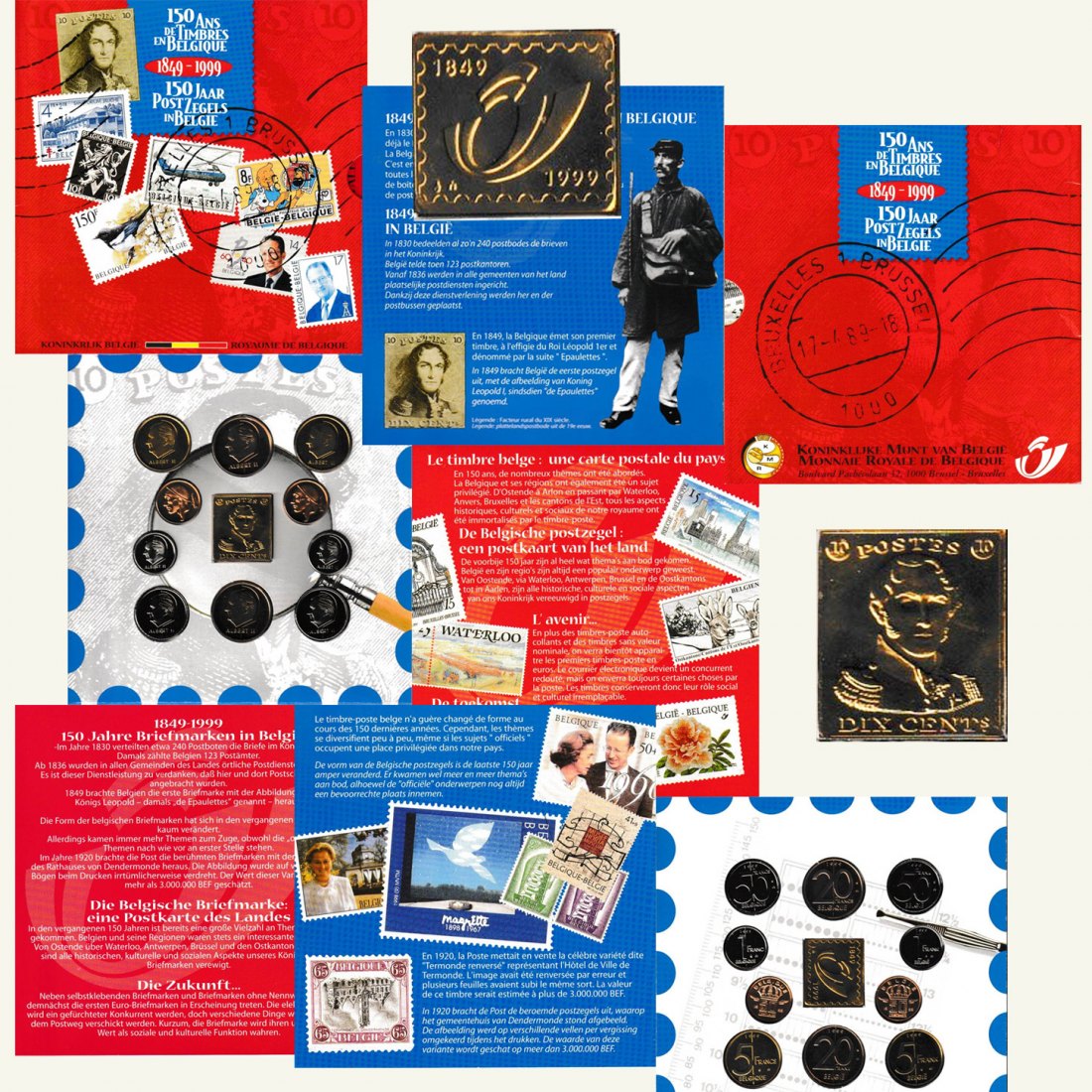  KMS Belgien *150 Jahre Briefmarken in Belgien* 1999 mit 2 Prägungen nur 25.000St!   