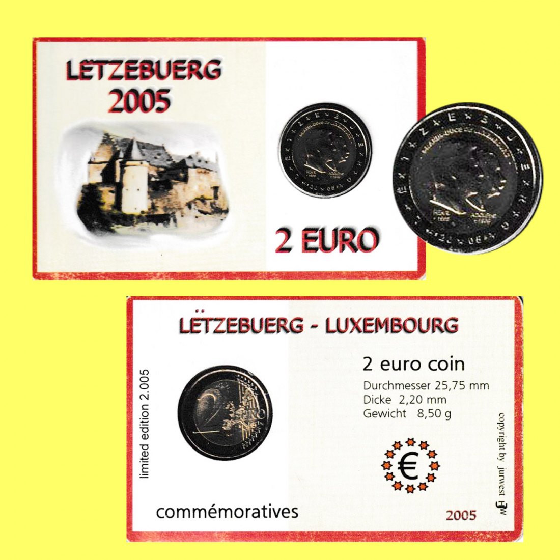  Coincard 2-Euro-Sondermünze Luxemburg *Großherzog Henri und Adophe* nur 2.005St!   