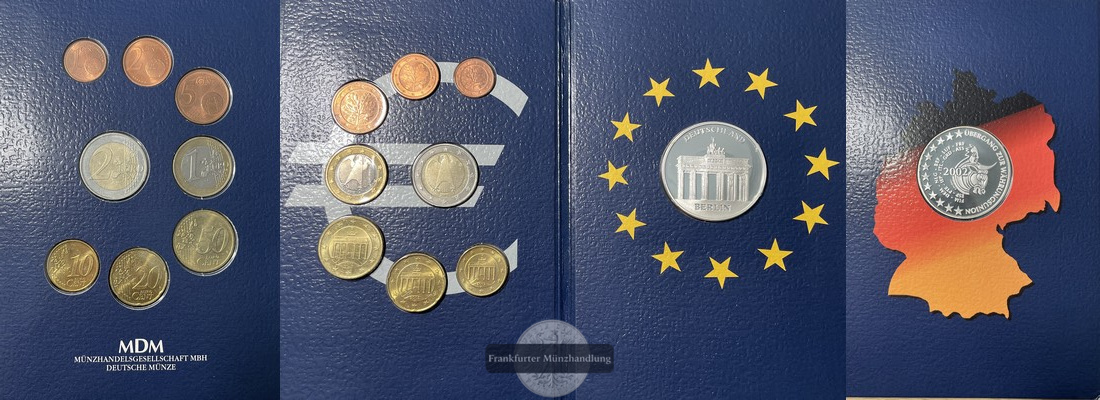  Deutschland Euro-Kursmünzensatz  2002 inkl. Medaille FM-Frankfurt Feinsilber: 14,4g   