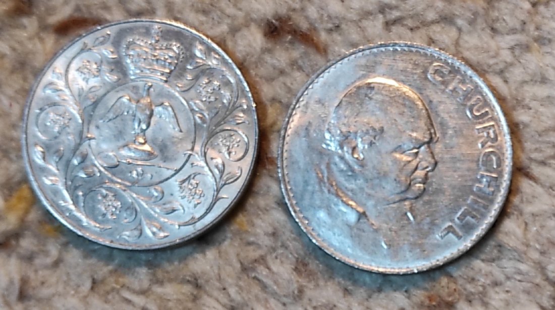  Großbritannien 5 Shillings 1965, 25 Pence 1977   