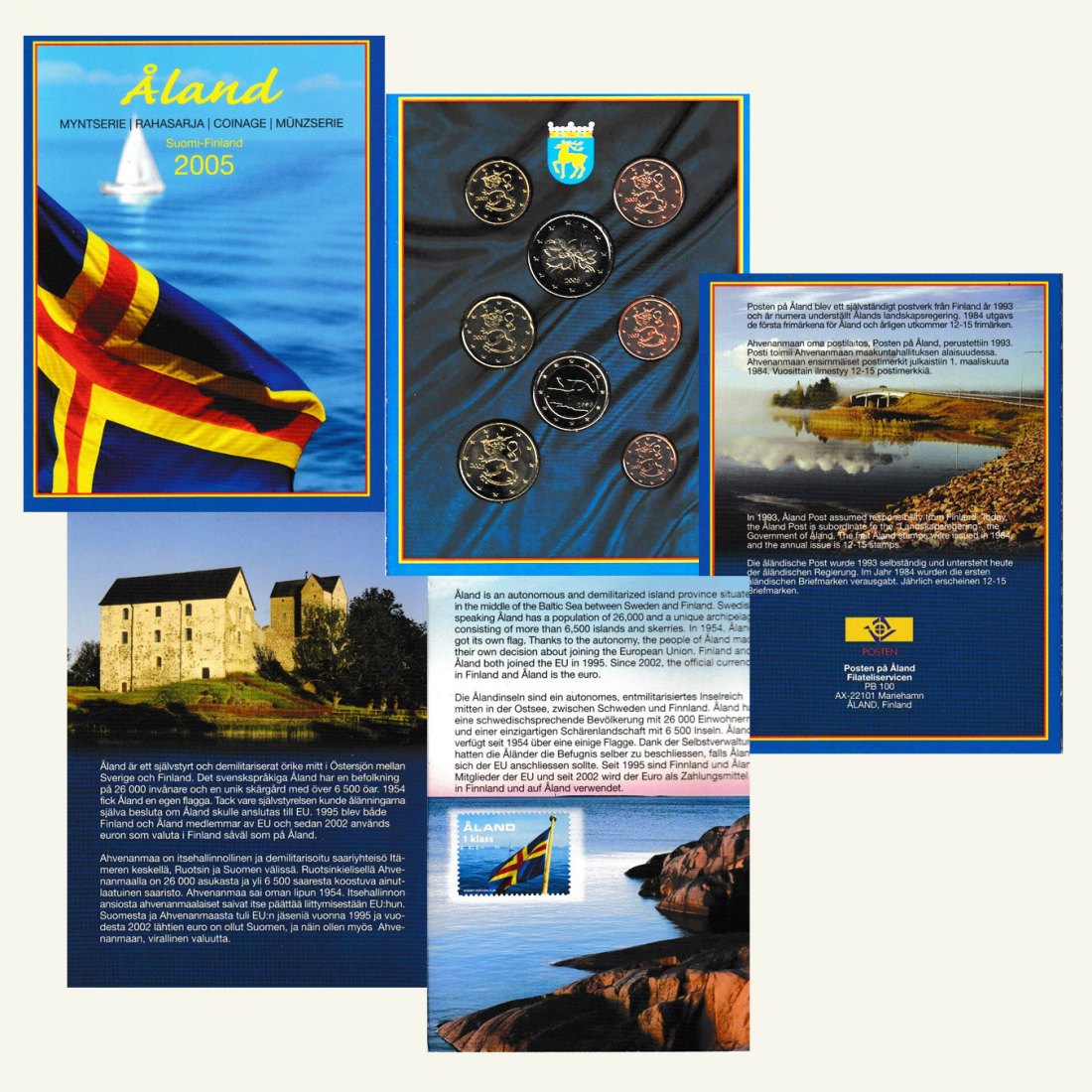  Offiz. Euro-KMS Finnland - Aland *Die Alandinseln* 2005 mit Briefmarke nur 3.000St! Rar!   