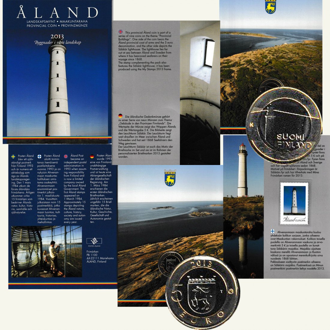  Offiz. 5 Euro Finnland - Aland *Leuchtturm Sälskar* 2013 mit Briefmarke   