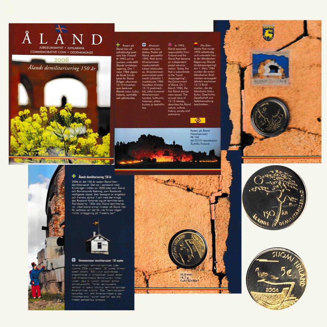  Offiz. 5 Euro Finnland - Aland *150 Jahre Demilitarisierung von Aland* 2006 mit Briefmarke   
