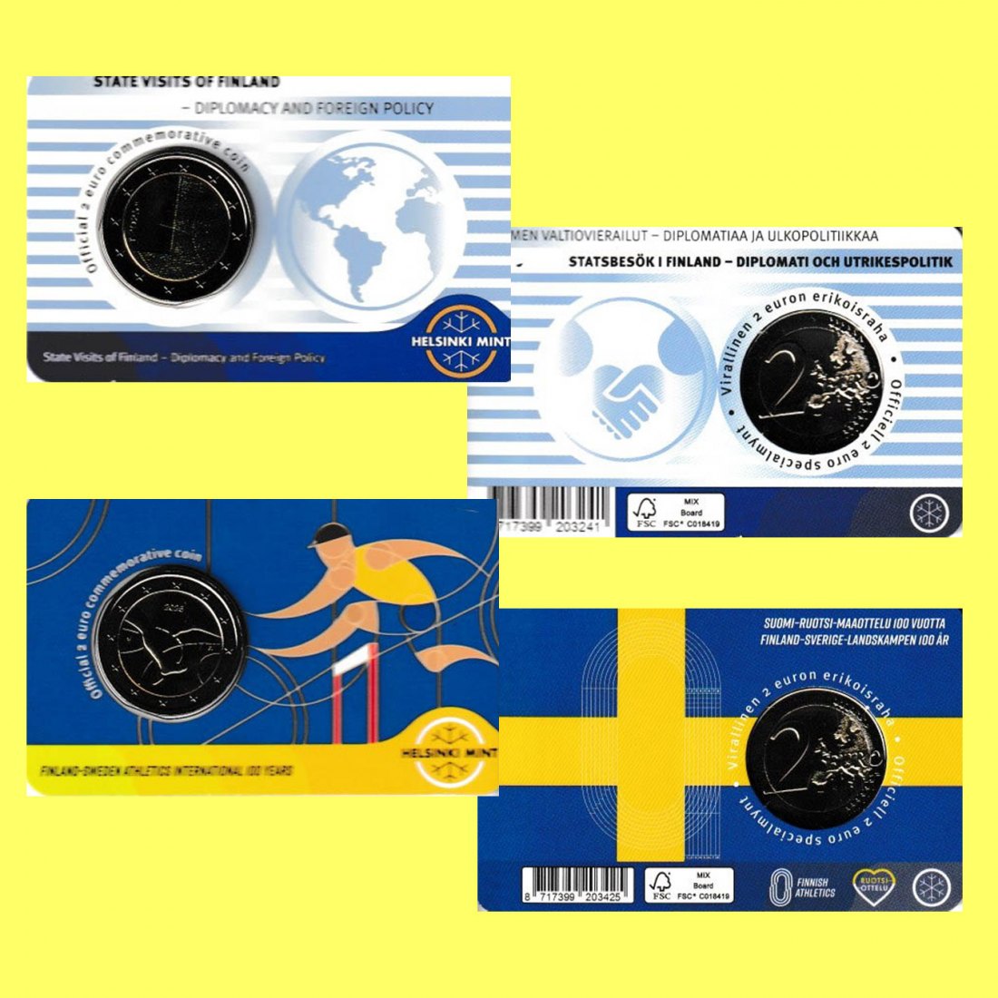  Coincard 2x 2-Euro-Sondermünze Finland *Leichtathletik + Staatsbesuche* 2025 engl.   