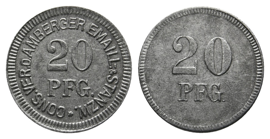  Bayern, Amberg, Cons.Ver.D.Amberger Emaill-& Stanzw., 20 Pfennig; Menzel 491.2   