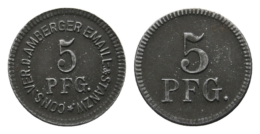  Bayern, Amberg, Cons.Ver.D.Amberger Emaill-& Stanzw., 5 Pfennig; Menzel 491.?   