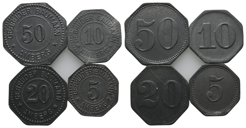  Bayern, Amberg, Gebrüder Baumann, 5, 10, 20, 50 (4 Münzen); Menzel 499   