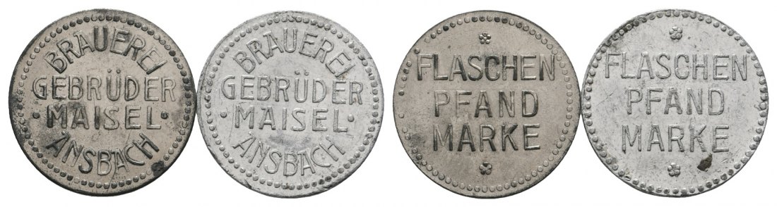  Bayern, Ansbach Brauerei Gebr. Maisel, Flaschenpfandmarke (2 Stück); Menzel 612   