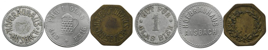  Bayern, Ansbach, Hofbräuhaus, 3 Biermarken; Menzel 619.1, 619.2, 619.4   