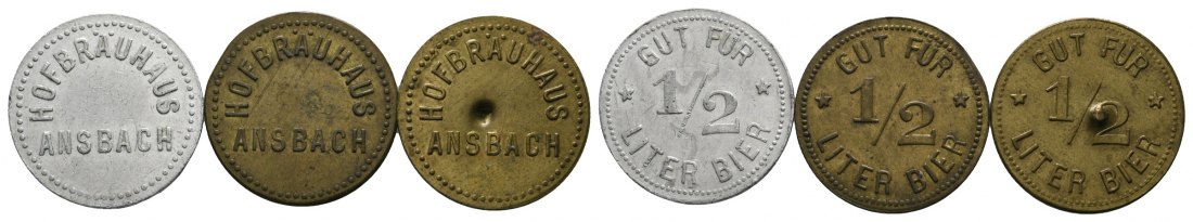  Bayern, Ansbach, Hofbräuhaus, Gut für 1/2 Liter Bier (3 Marken); Menzel 619.6, 619.7   