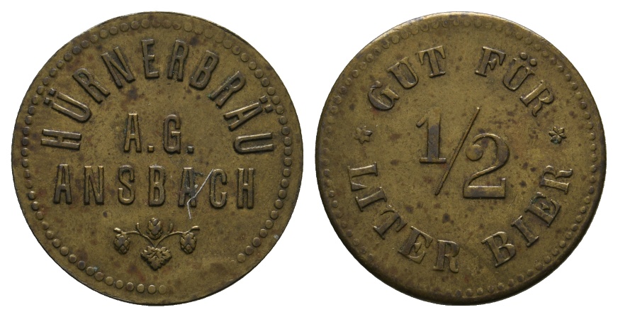 Bayern, Ansbach, Hürnerbräu A.G., Gut für 1/2 Liter Bier; Menzel 622.1   