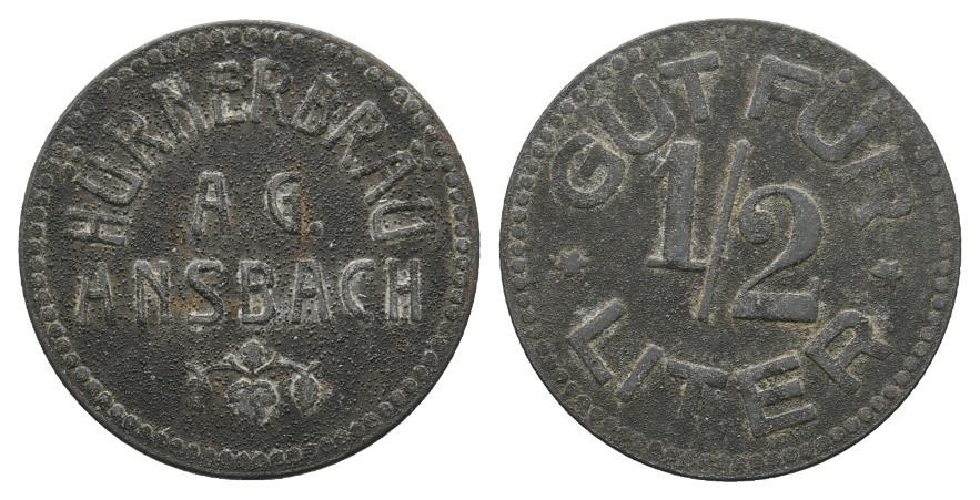  Bayern, Ansbach, Hürnerbräu A.G., Gut für 1/2 Liter Bier; Menzel 622.1   