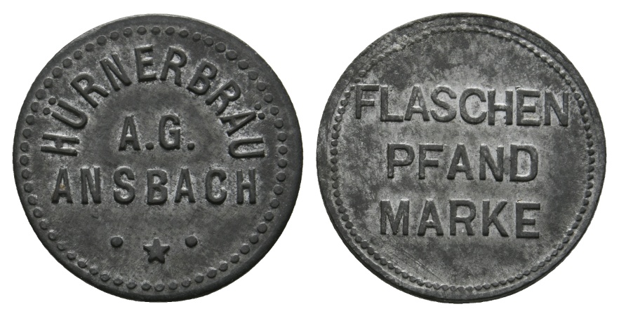  Bayern, Ansbach, Hürnerbräu A.G., Flaschenpfandmarke; Menzel 622.4   
