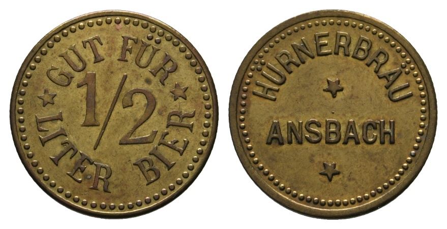  Bayern, Ansbach, Hürnerbräu, Gut für 1/2 Liter Bier; Menzel 623   
