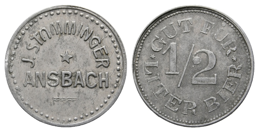  Bayern, Ansbach, J.Stamminger, Gut für 1/2 Liter Bier; Menzel 624   