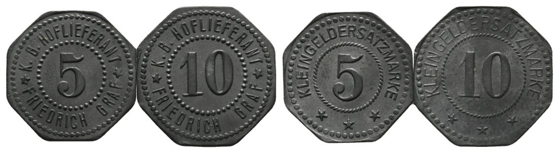  Bayern, Ansbach, K.B.Hoflieferant Friedrich Graf, 5/10 Kleingeldersatzmarken; Menzel 627   