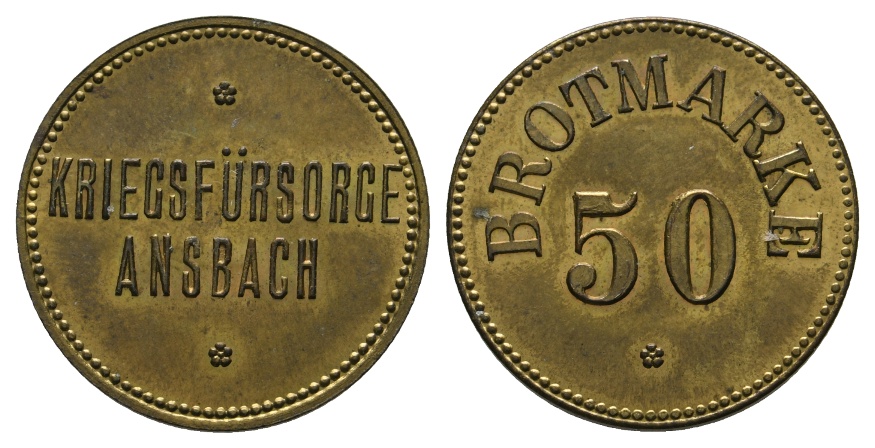  Bayern, Ansbach, Kriegsfürsorge, Brotmarke 50; Menzel 628.2   