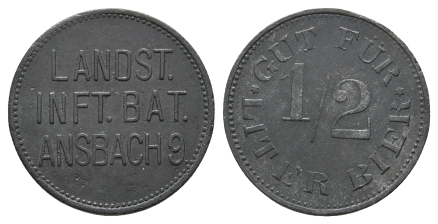 Bayern, Ansbach9, Landst. Inft. Bat., Gut für 1/2 Liter Bier; Menzel 629.1   