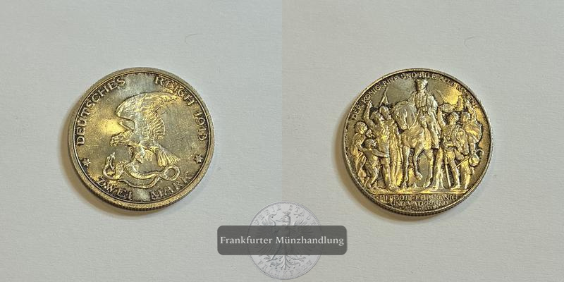  Deutsches Kaiserreich Preussen, Wilhelm II. 2 Mark 1913 Befreiung  FM-Frankfurt Feinsilber:10g   