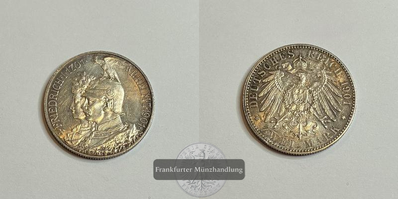  Deutschland Kaiserreich 2 Mark 1901 200 Jahre Preußen FM-Frankfurt KM#525 Feinsilber: 10g   