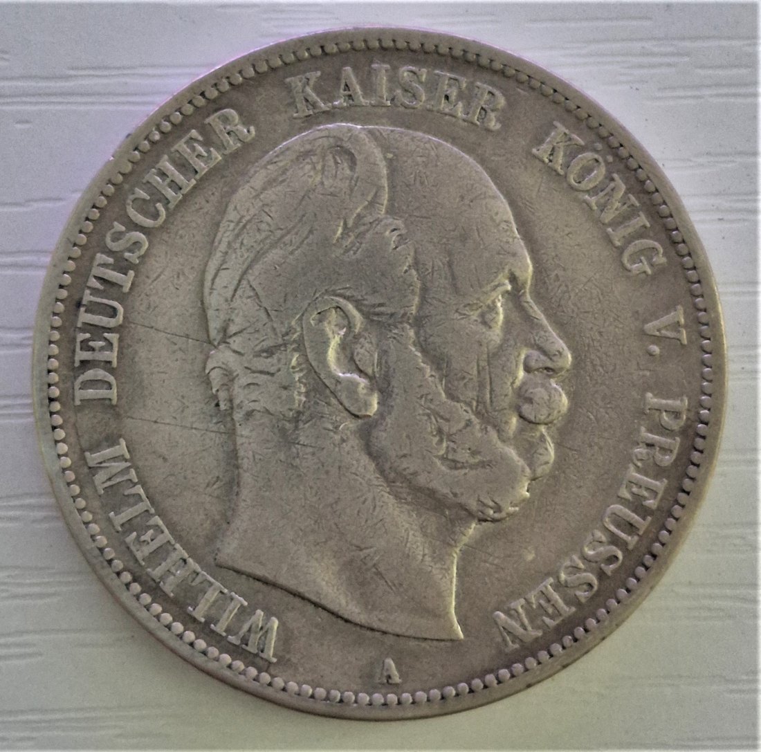  5 Mark 1876 A, Wilhelm Dt. Kaiser König v. Preussen, SILBER   